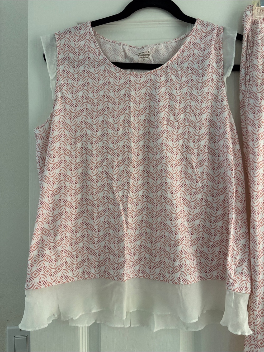Garnet Hill Pink Geometric Organic Cotton & Silk Trim PJ Set Sz M - Picture 2 of 5